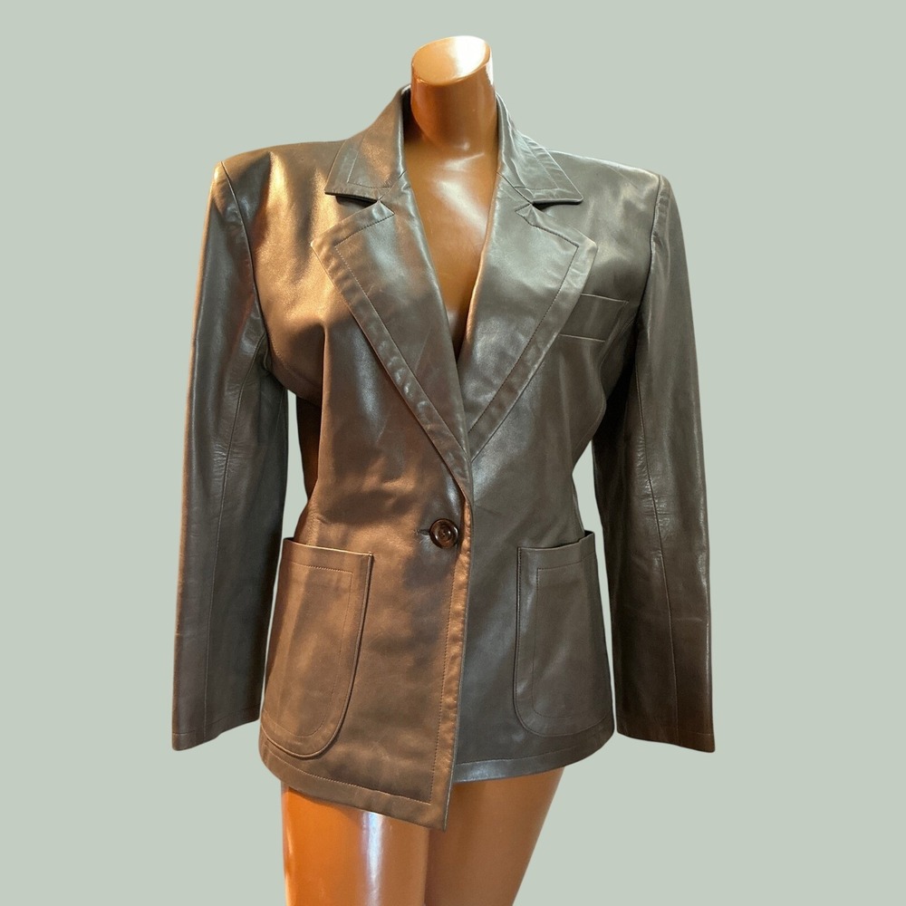 Vintage Yves Saint Laurent Rive Gauche Leather Blazer Gray Jacket FR 40